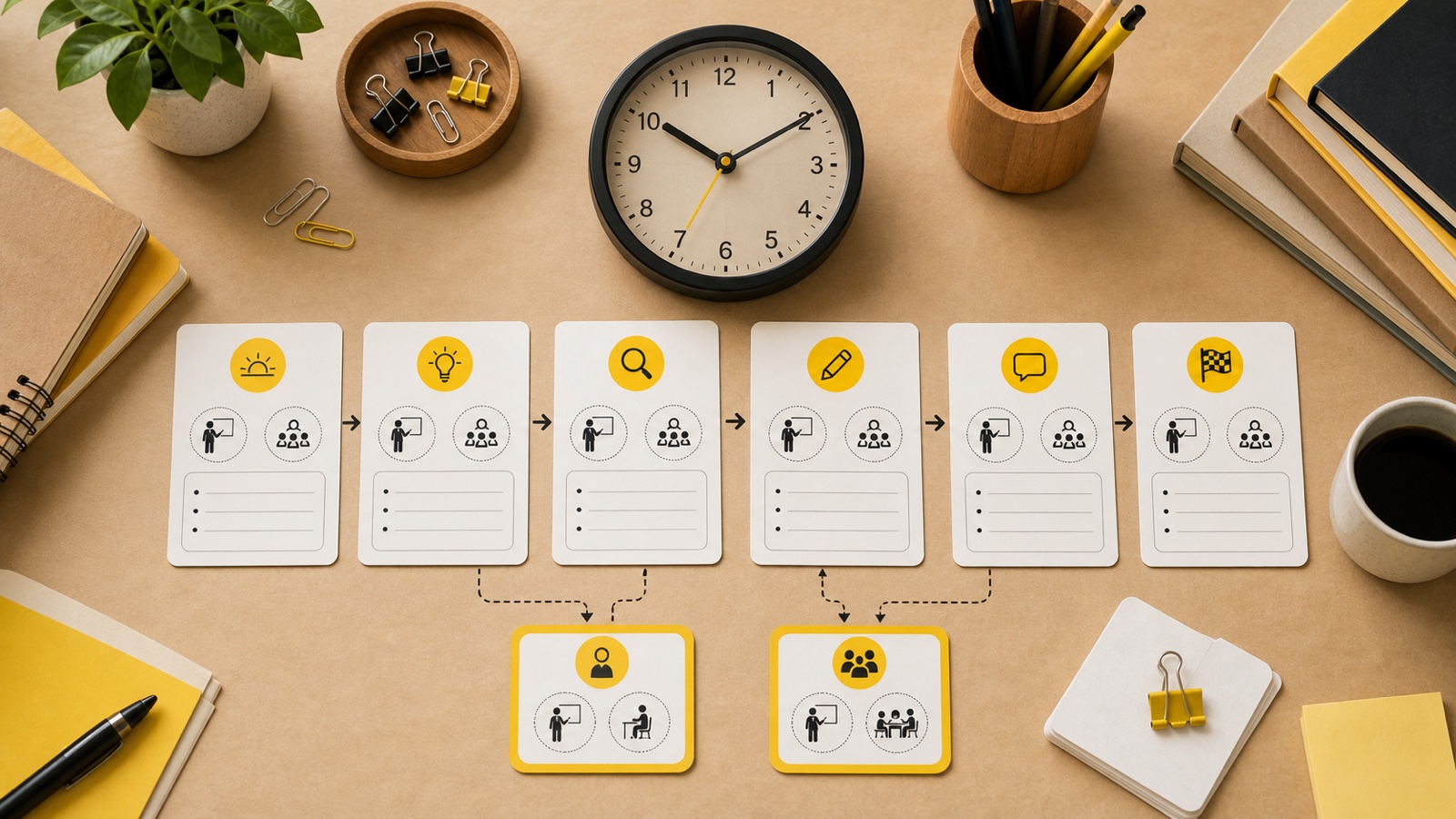 Lesson timeline with teacher and student actions
