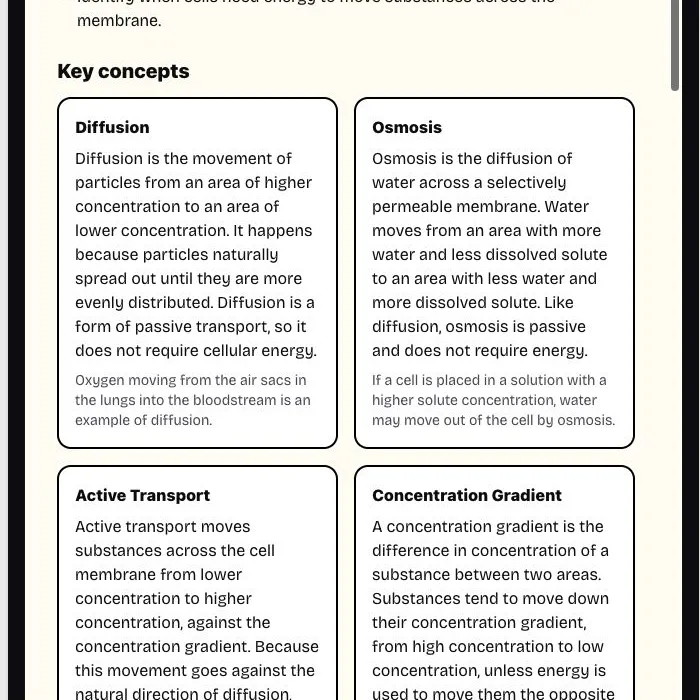 Structured AI study guide with concepts, terms, memory tips, and practice questions