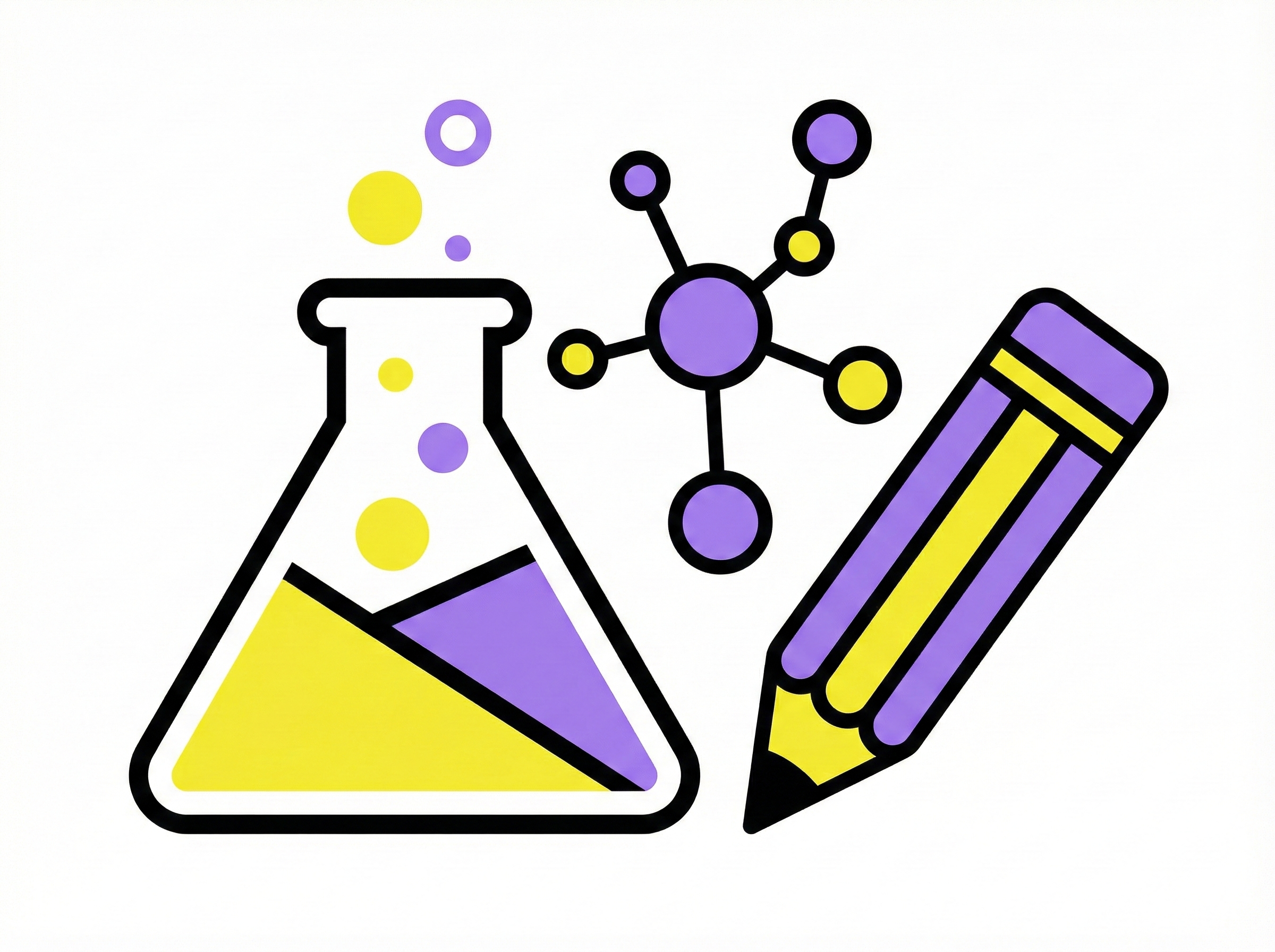 Illustration of chemistry tools and a pencil