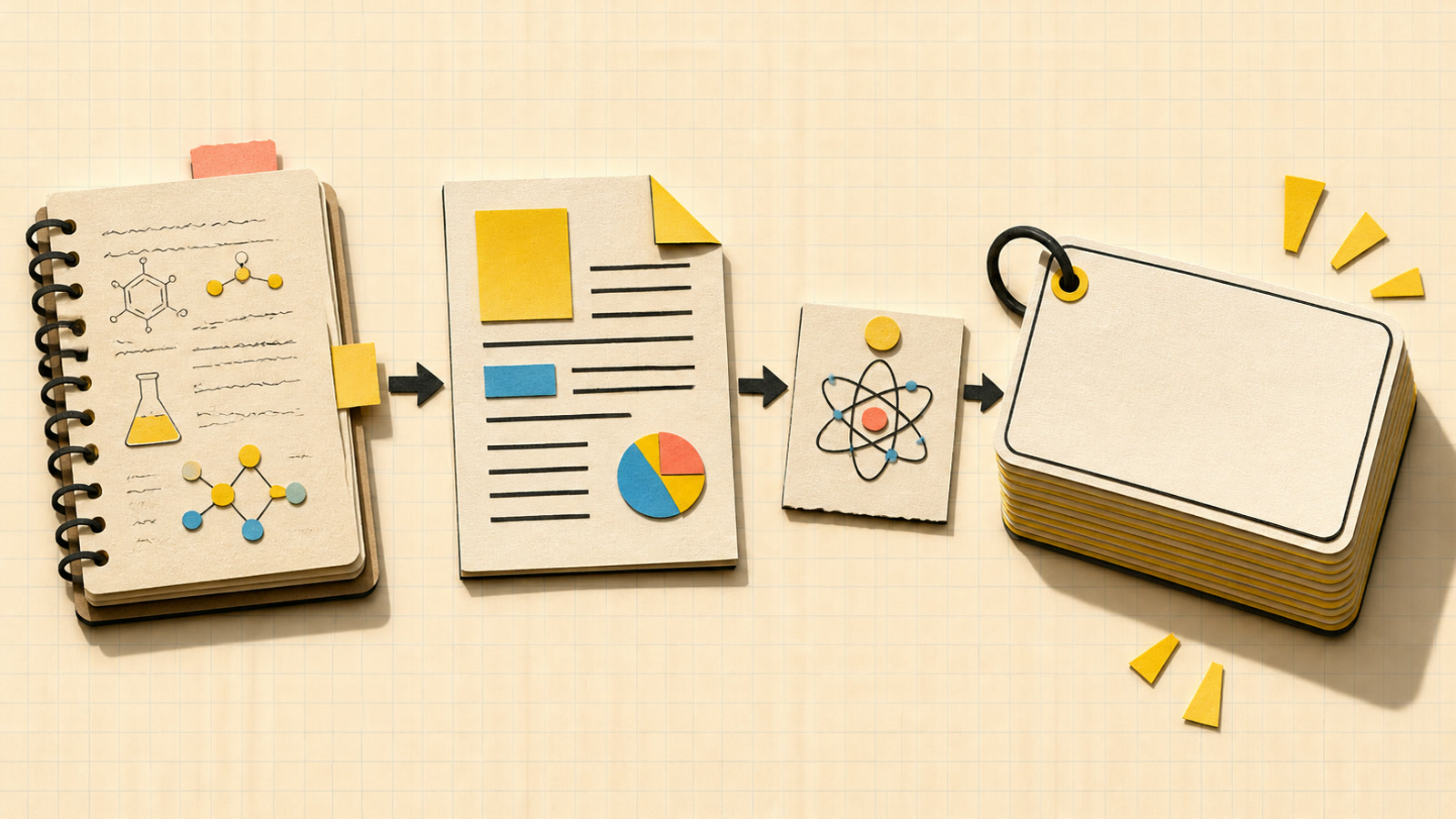 Study notes, a PDF, and a topic organized into a flashcard deck