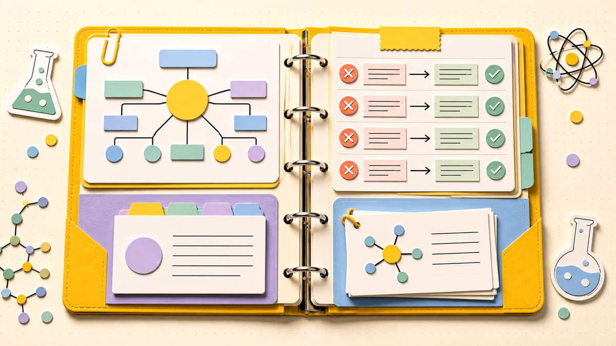 Organized study guide binder and notes
